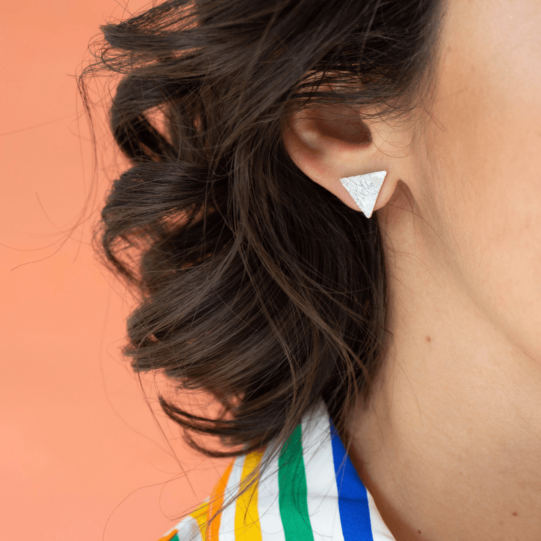 Mini Triangle Stud Earrings in Silver - emme